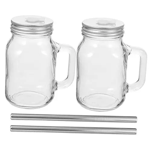 Produktbild: SECFOU 2 Sätze Saft Glas Saftkaraffe Becher Mit Deckel Für Kinder Trinkgläser Kinderwasserflasche Isolierter Wasserbecher Einmachgläser Mit Griff Saftflaschen Für Kinder Rostfreier Stahl