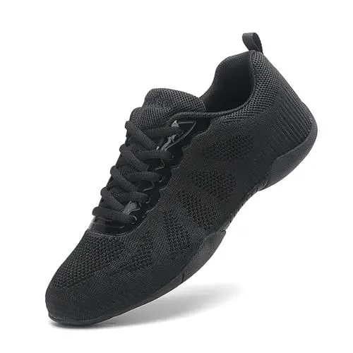 Produktbild: SECHRITE Cheerleading Cheer Schuhe Damen Mädchen Tanz Turnschuhe Dance Sneaker Schwarz Jazz Tanzschuhe Yoga Training Aerobic Schnürschuhe Schwarz 38 EU