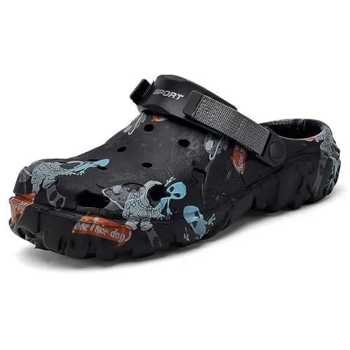 Produktbild: SECHRITE Gartenschuhe Herren Clogs - Herren Gartenclogs Männer Leicht Hausschuhe Atmungsaktiv Wasserdicht rutschfest Clogs Herren Arbeitsschuhe Strand Dusche Schuhe Freizeitschuhe Schwarz 47 EU