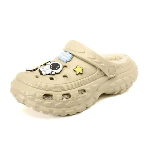 Produktbild: SECHRITE Kinder Lined Clogs Gartenschuhe Gefüttert Pantoletten Winter Gummi Clogs Warme Hausschuhe Jungen Mädchen Wasserdicht Plüsch Pantoffeln Atmungsaktiv rutschfeste Schlappen mit Fell