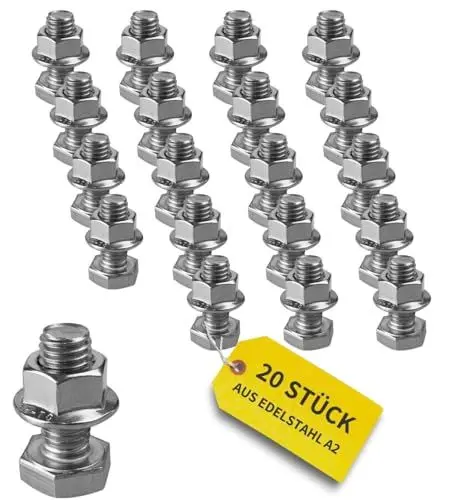 Produktbild: Sechskantschrauben-Set M10 inkl. Mutter | Edelstahl A2-70 | 20 Stück | 25mm Länge | Befestigung für PV-Aluprofil, Solarmodul-Halterung, Montageschiene, PV-Aufständerung | rostfrei & passgenau
