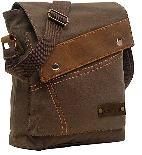 Produktbild: Sechunk Canvas Schultertaschen Crossbody Taschen Messenger Bags Geldbörse für Männer Frauen, Kaffee