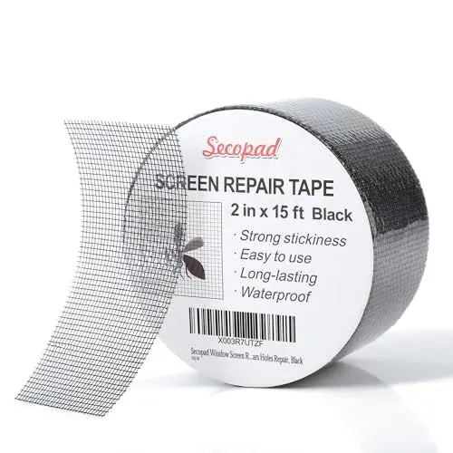 Produktbild: Secopad Fliegengitter Reparatur Klebeband, 5 cm x 4,5 m Fliegengitter Reparatur Set, Wasserdichtes Netz-Reparaturpflaster, Schwarz