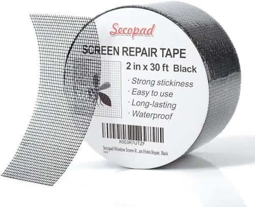 Produktbild: Secopad Fliegengitter Reparatur Klebeband, 5 cm x 9 m Fliegengitter Reparatur Set, Wasserdichtes Netz-Reparaturpflaster, Schwarz