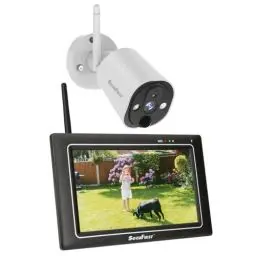 Produktbild: SecuFirst 2K Überwachungskamera Aussen Set mit Innen Monitor,7 Zoll Touchscreen Babyphone mit Kameraüberwachung,Outdoor Arbeiten ohne WLAN,AI Bewegungsmelder,64 GB SD-Karte,Gegensprech.