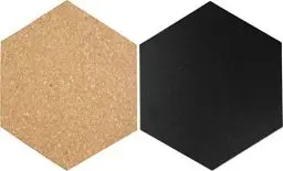 Produktbild: Securit Kreide- und Korktafeln in Hexagonform, 4x Kreidetafel, 3x Kork, mit Pinnadeln und Klettband zur Wandbefestigung und einem weißen Kreidemarker, Schwarz, Kork, 20 x 23 x 2 cm