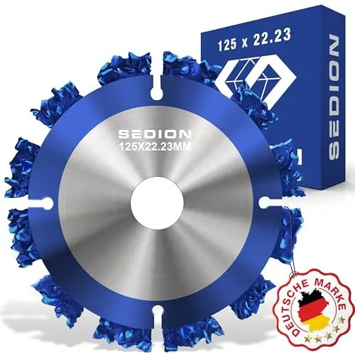 Produktbild: SEDION® Trennscheibe für Holz 125mm - gehärtete Scheibe zum Trennen von Holz und Wurzel - 125mm x 22,23 - Premium Qualität - Hartmetall-Trennscheibe - Entferner und Wurzelentferner für Baumwurzel