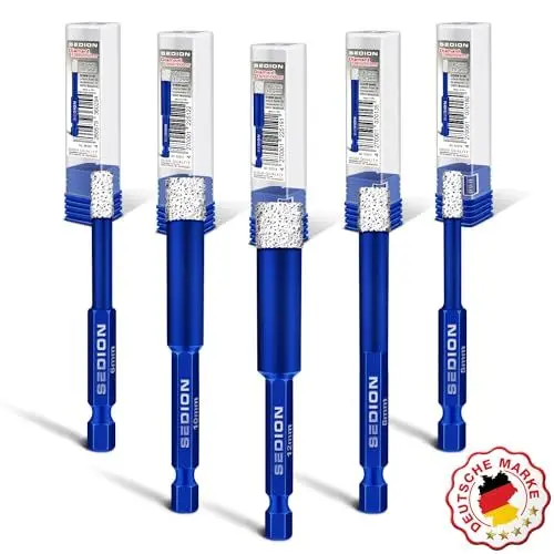 Produktbild: Sedion® Fliesenbohrer Set 5tlg. 5, 6, 8, 10, 12 mm Sechskant E6.3 Premium – Meisterhafte Diamantbohrer für harte Fliesen und Feinsteinzeug - Exklusive Industrie Qualität für professionelle Ergebnisse!