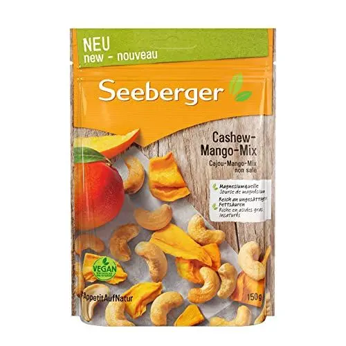 Produktbild: Seeberger Cashew-Mango-Mix/knackig-fruchtige Mischung aus Cashewkernen und Mangostücken, glutenfrei, vegan (12x150g)
