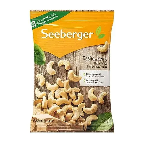Produktbild: Seeberger Cashewkerne 12er Pack: Ganze Cashew Nüsse - reich an Proteinen, Vitaminen & Mineralstoffen - Naturbelassen - ohne Zusatzstoffe, Vorteilspack (12 x 200 g)