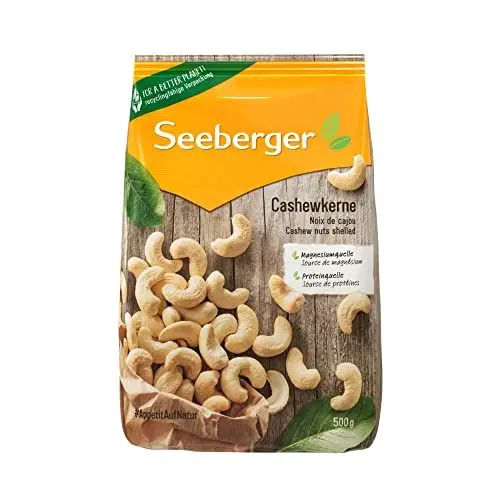 Produktbild: Seeberger Cashewkerne Ganze Cashew Nüsse - reich an Proteinen, Vitaminen & Mineralstoffen - Naturbelassen - ohne Zusatzstoffe, vegan (1 x 500 g)