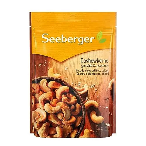 Produktbild: Seeberger Cashewkerne geröstet & gesalzen 12er Pack: Ganze Cashew Nüsse feinstens veredelt - knackige Kerne in bester Qualität, vegan (12 x 150 g)