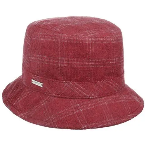 Produktbild: Seeberger Check Bucket Damenhut Fischerhut Wollhut Stoffhut (One Size - dunkelrot)