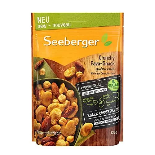 Produktbild: Seeberger Crunchy Fava-Snack. Ein ganz besonderer Mix: Knusprige Kichererbsen, geröstete Salzmandeln und knackige Favabohnen machen diesen Snack zu einer Reise nach Lateinamerika ,1 x 125g