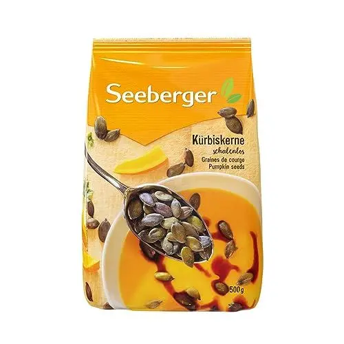 Produktbild: Seeberger Kürbiskerne schalenlos: Knackige, geschälte Kürbiskerne als Topping für Salate oder zum Snacken - naturbelassen, vegan (1 x 500 g)