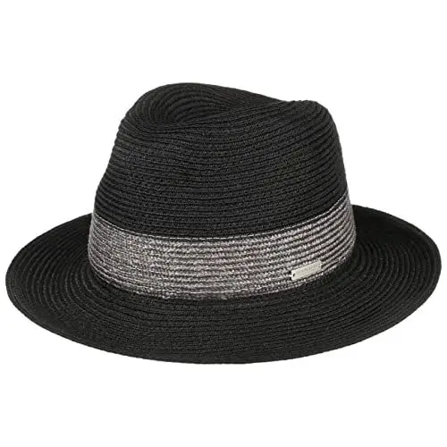 Produktbild: Seeberger Levia Fedora Hanfhut Strohhut Weizenstrohhut Sommerhut Sonnenhut Damenhut (L (58-59 cm) - schwarz-anthrazit)