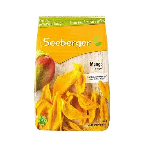 Produktbild: Seeberger Mango 1x300g, Getrocknete Fruchtscheiben aus sonnenverwöhnten Mangos - fruchtig & exotisch im Geschmack - ohne Zuckerzusatz - Power-Snack