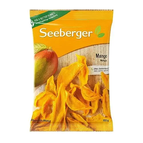 Produktbild: Seeberger Mango 13er Pack: Getrocknete Fruchtscheiben aus sonnenverwöhnten Mangos - fruchtig & exotisch im Geschmack - ohne Zuckerzusatz - Power-Snack, vegan (13 x 100 g)