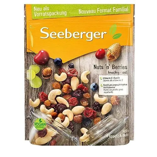 Produktbild: Seeberger Nuts´n Berries: Knackig süße Mischung aus wertvollen Nusskernen & fruchtigen Trockenfrüchten, Reich an Vitamin E und ungesättigten Fettsäuren (1 x 400 g)