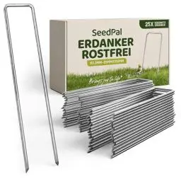 Produktbild: SeedPal Erdanker/Heringe Anti ROST - 25 Stück - rostfreie Bodenanker für Gartenvlies, Unkrautvlies, Zaun & Zelt - 150mm*25mm*Ø3mm - Erdnägel/Bodenhaken aus Stahl - Bodenverankerung