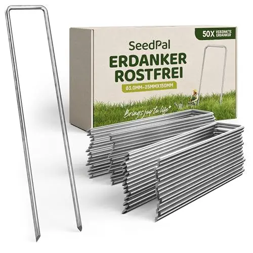 Produktbild: SeedPal Erdanker/Heringe Anti ROST - 50 Stück - rostfreie & verzinkte Bodenanker für Befestigung - 150mm*30mm*Ø3mm - Erdnägel/Bodenhaken aus Stahl - Bodenverankerung/Bodenbefestigung