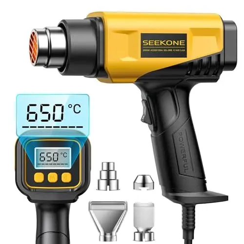 Produktbild: SEEKONE 2000W Heißluftpistole mit LCD-Digitalanzeige, 50℃ - 650℃ Temperatur und Luftstrom einstellbar, mit Überlastschutz und ideal zum Basteln, Schrumpfen von PVC, Abbeizen von Farbe