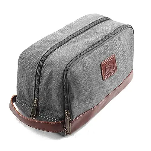 Produktbild: Seemeroad Reise Kulturtasche für Damen Herren, Dopp-Kit aus Canvas, Faltbare Waschtasche Kosmetiktasche mit Tragegriff für Rasierutensilien und Toilettenartikel (Grau, Groß)