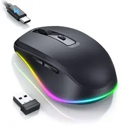 Produktbild: seenda Kabellose Maus, Wiederaufladbare Maus Kabellos mit Jiggler, Leise 2.4G USB Funkmaus für Laptop, Computer Beleuchtet Wireless Mouse DPI 2000 für PC, Windows, MAC OS-Schwarz