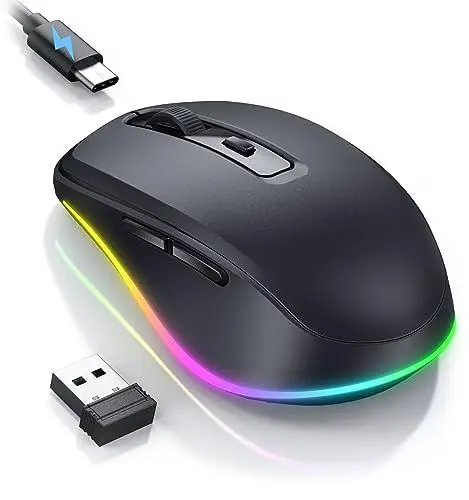Produktbild: seenda Kabellose Maus, Wiederaufladbare Maus Kabellos mit Jiggler, Leise 2.4G USB Funkmaus für Laptop, Computer Beleuchtet Wireless Mouse DPI 2000 für PC, Windows, MAC OS-Schwarz