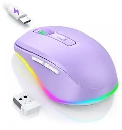 Produktbild: Seenda Kabellose LED-Maus, Wiederaufladbar Mit Maus Jiggler, Leise 2.4G USB Funkmaus für Laptop, Computer - Beleuchtet, DPI 2000, für PC, Windows, MAC OS (Lila)