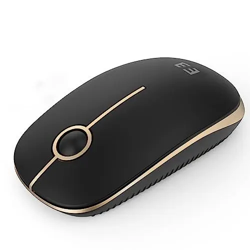 Produktbild: seenda Maus Kabellos, 2,4G Funkmaus mit 1600 DPI für PC/Laptop/MacBook/Linux, 3 Leise Tasten, Für Links- und Rechtshänder, 18 Monate Akkulaufzeit(Schwarz und Gold)