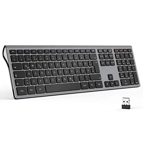 Produktbild: seenda Kabellose Tastatur, Leise Funktastatur mit Ziffernblock, 2,4G USB Tastatur kompatibel mit PC, Laptop, und Android TV, QWERTZ Layout (Grau)