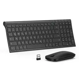 Produktbild: seenda Tastatur Maus Set Kabellos, Wiederaufladbare Aluminium Tastatur mit kompaktes Design, Ultradünne und Leise Funktastatur mit Maus für PC/Laptop/Smart TV, QWERTZ Layout, Schwarz