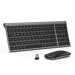 Produktbild: seenda Tastatur Maus Set Kabellos, Wiederaufladbare Kleine Funktastatur mit Maus, Leise Tastatur mit Aluminiumgehäuse für PC/Laptop/Smart TV, QWERTZ Layout, Grau