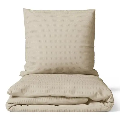 Produktbild: Seersucker Bettwäsche Wendeoptik Bettwäsche Bettgarnitur Bettbezug Microfaser, Größe:135 x 200 cm, Farbe :Beige
