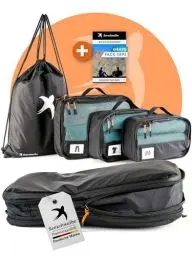 Produktbild: Compression Packing Cubes Set für Koffer & Backpack | Packwürfel Packing Cubes Compression als Rucksack Organizer | Travel Packtaschen | Camping Zubehör & Wander Ausrüstung (4-teilig, schwarz)