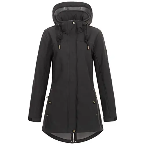 Produktbild: Seesternbrise Damen Women's Coat Short Coat With Hood Lined Jacket Transition Jacket #Anker Glutbree Softshelljacke, Schwarz, 42 EU