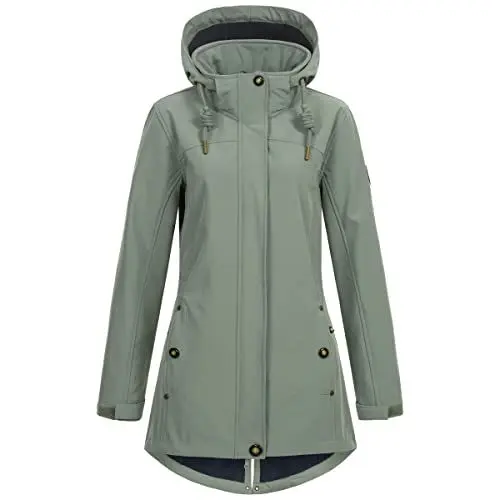 Produktbild: Ankerglut Damen Women's Coat Short Coat With Hood Lined Jacket Transition Jacket #Anker Glutbree Softshelljacke, slate gray, 44 EU