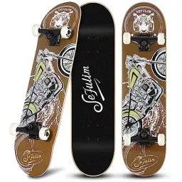 Produktbild: Sefulim Skateboard Mädchen Skateboard Erwachsene Skateboard Komplett Mit ABEC-7 Kugellager und 95A Rollenhärte Stabil PU-Rollen (Motorradmuster)