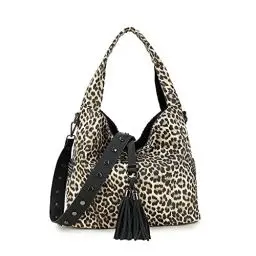 Produktbild: Segater Hobo Leopardenmuster Tasche für Damen Leder Retro Handtasche Arbeit Freizeit Umhängetasche Geldbörse mit Quaste Nieten Crossbody Tasche Schultertasche