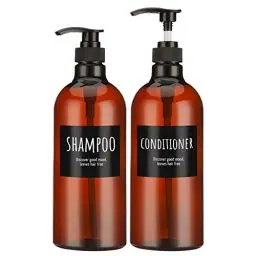 Produktbild: Segbeauty 2 Stück Pumpflaschen für Shampoo und Spülung, 1000ml Braun Leere Plastikflaschen mit Etiketten, 33,8 oz großer wiederverwendbarer Shampoo-Conditioner-Spender, nachfüllbare Pumppress-Flaschen