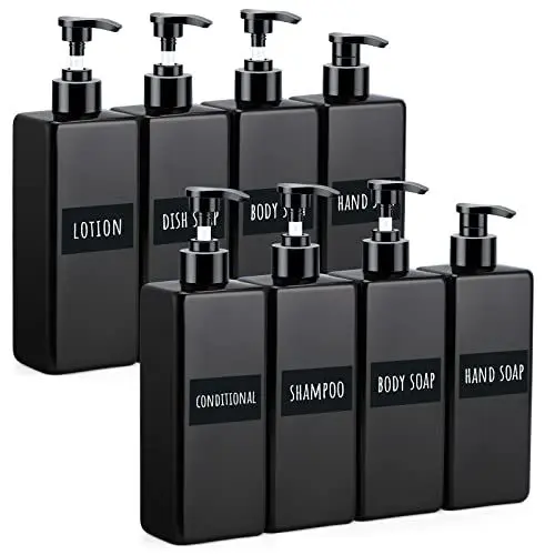 Produktbild: Segbeauty 8er-Set 500ml Pumpflaschen für Shampoo, Mehrweg Kunststoff Seifenspender zum Befüllen, Nachfüllbare Leere Lotionflaschen, für Küche Bad Flüssigseifen, inkl. Wasserdichtes Etiketten, Schwarz