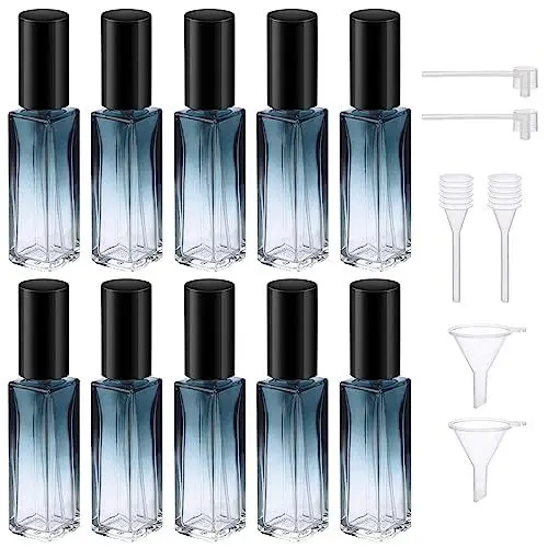 Produktbild: Segbeauty Parfümzerstäuber Nachfüllbar 10ml, Parfum Zerstäuber für Unterwegs, Glasparfümfläschchen mit Trichter, Tropfer, 10 Stück Parfüm Sprayer mit Blauem Farbverlauf für Reise Flugzeug Tragen