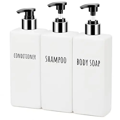 Produktbild: Segbeauty Seifenspender, 3 Stück 500 ml Seifenspender Set mit Etiketten für Shampoo Conditioner Body Soap, Shampoo Flaschen zum befüllen für Küche und Bad, Weiß