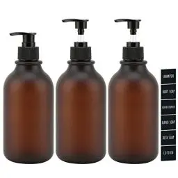 Produktbild: Segbeauty Seifenspender, 3 Stück 500ml Shampoo Flaschen zum Befüllen, Pumpspender mit Etiketten, Nachfüllbar Plastikflasche für Küche Bad, Seifenspender Braun Matt, Seifenspender Set