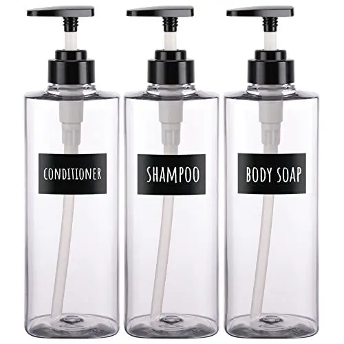 Produktbild: Segbeauty Seifenspender, 3 Stück 750 ml Seifenspender Set mit Pumpe und Wasserdichten Etiketten, Kunststoff Nachfüllbare Shampoo Conditioner Lotion Handseifenflasche für Küche und Bad, Transparent