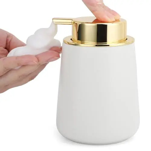 Produktbild: Segbeauty Seifenspender Küche, Seifenspender Schaum 400ml, Seifenspender Weiß, Schaumseifenspender Nachfüllbarer, Duschgelspender mit Schaumpumpe für Küche, Bad (Keramik)
