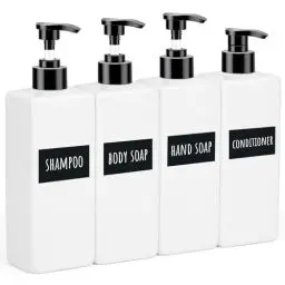 Produktbild: Segbeauty Seifenspender Weiß, 4 Stück 500ml Seifenspender Set, Seifenspender Kunststoff, Duschgel Spender, Pumpflasche Shampoo mit Wasserdichtes Etiketten, Duschgel Flasche zum Befüllen