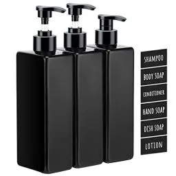 Produktbild: Segbeauty Shampoo Flaschen, 3 Stück 500 ml Leere Pumpflasche, Nachfüllbare Seifenspender Plastik, Shampoo Spülung Duschgel Spender mit Selbstklebend Wasserdichten Etiketten für Küche Bad, Schwarz