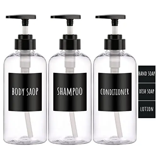 Produktbild: Segbeauty Shampoo Flaschen Duschgel Spender, 3 Stück 500 ml Seifenspender, Nachfüllbare Leere Pumpflasche mit Etiketten, für Küche Bad, Transparent